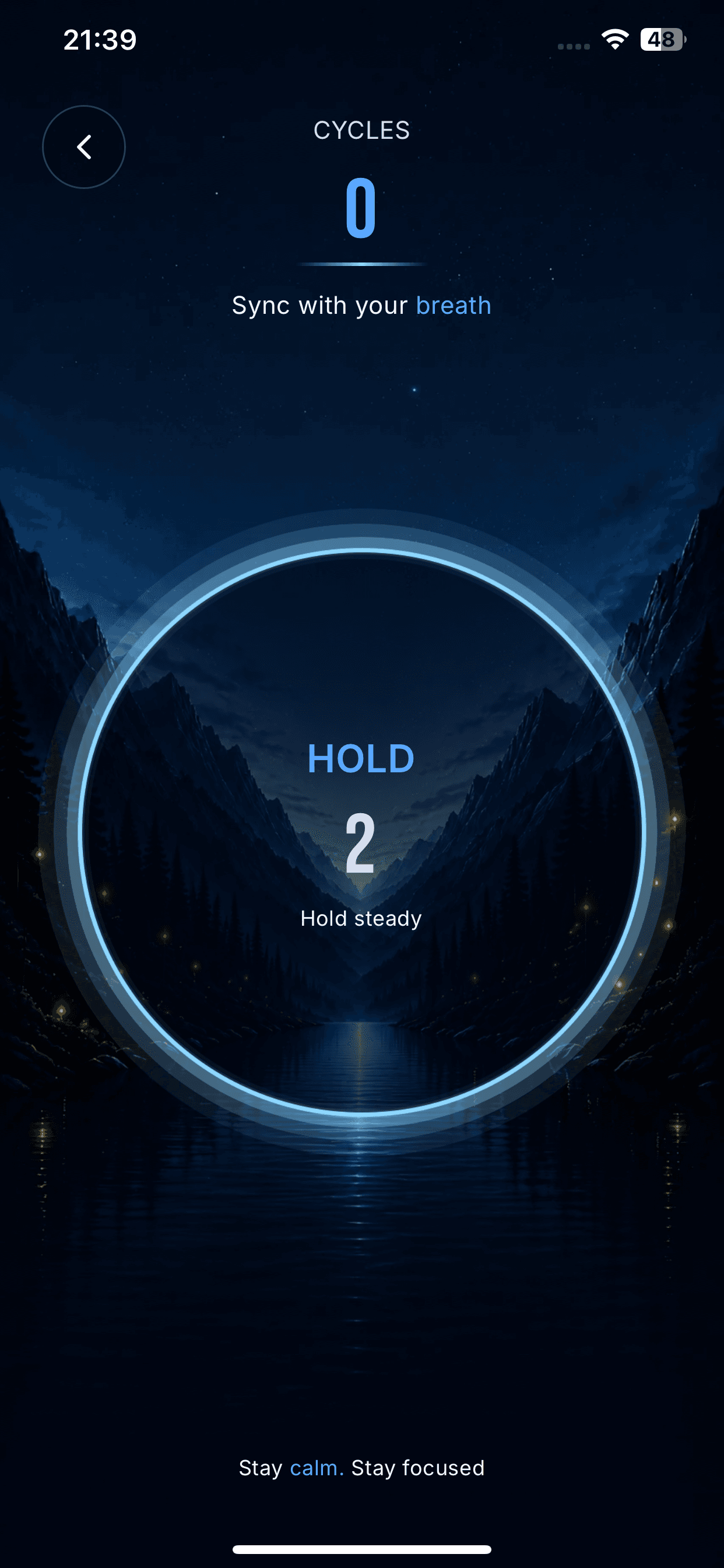 UrgeZero Breath Sync screen guiding a steady breathing cycle