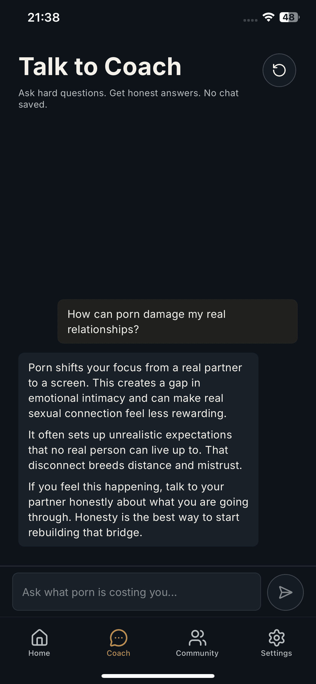 UrgeZero Coach answering a question about how porn can affect relationships