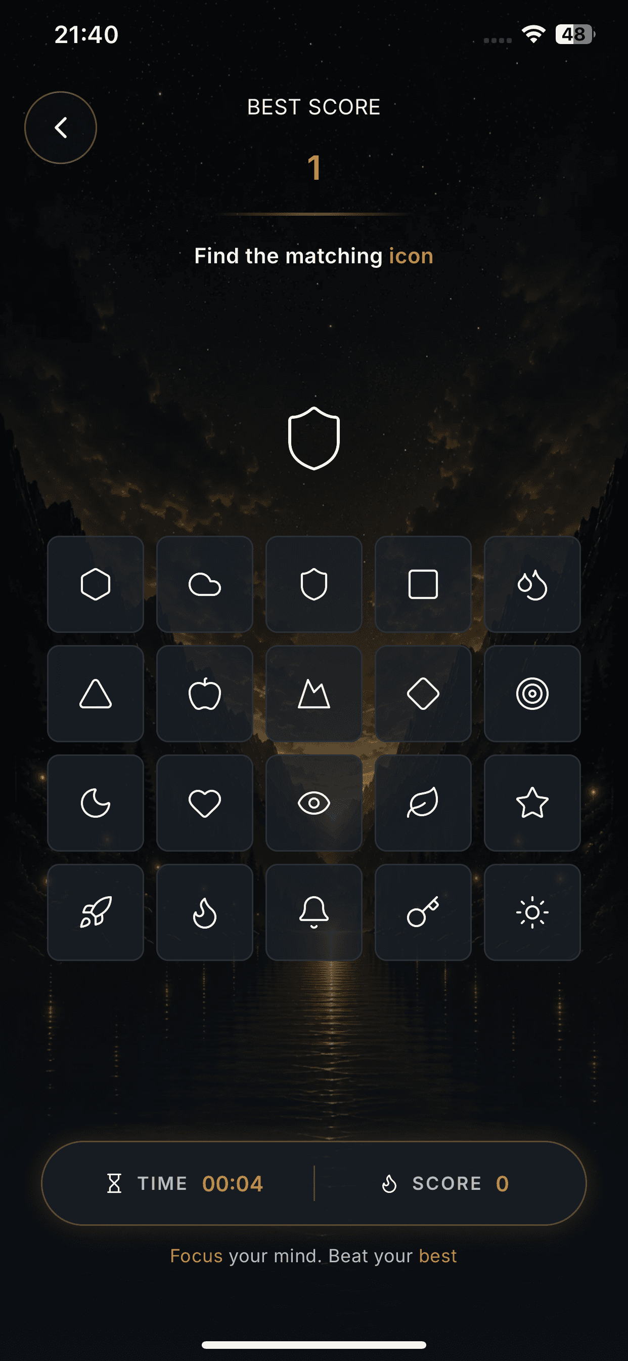 UrgeZero Find Object focus game asking the player to identify a matching icon